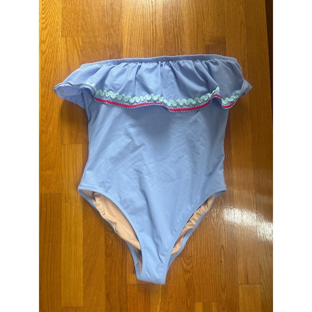 J.Crew Blue Seersucker‎ Ruffle Rickrack One Piece Swimsuit Size 10